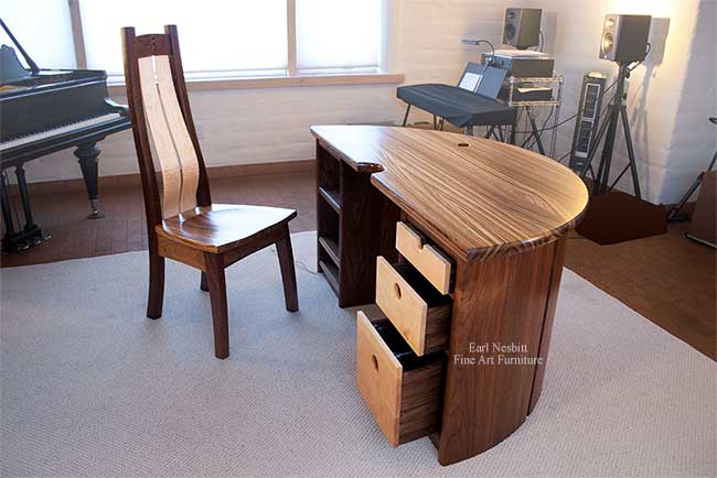 unique executive desk showing all three drawers open